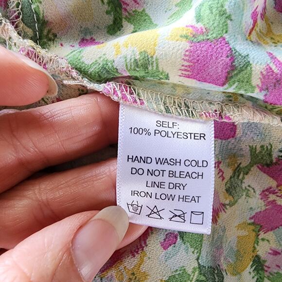 Green and Pink Ruffle Long Sleeve Button Up Oversize Woman's Blouse Size XL - Picture 6 of 6